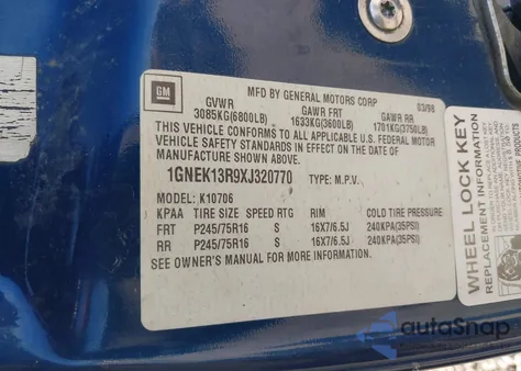 1999 Chevrolet Tahoe Ls from USA, damaged, VIN 1GNEK13R9XJ320770